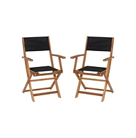 Stora Set Of 2 Indoor/Outdoor Acacia Wood Folding Patio Bistro Armchairs With Text Ilene Mesh Back And Seat