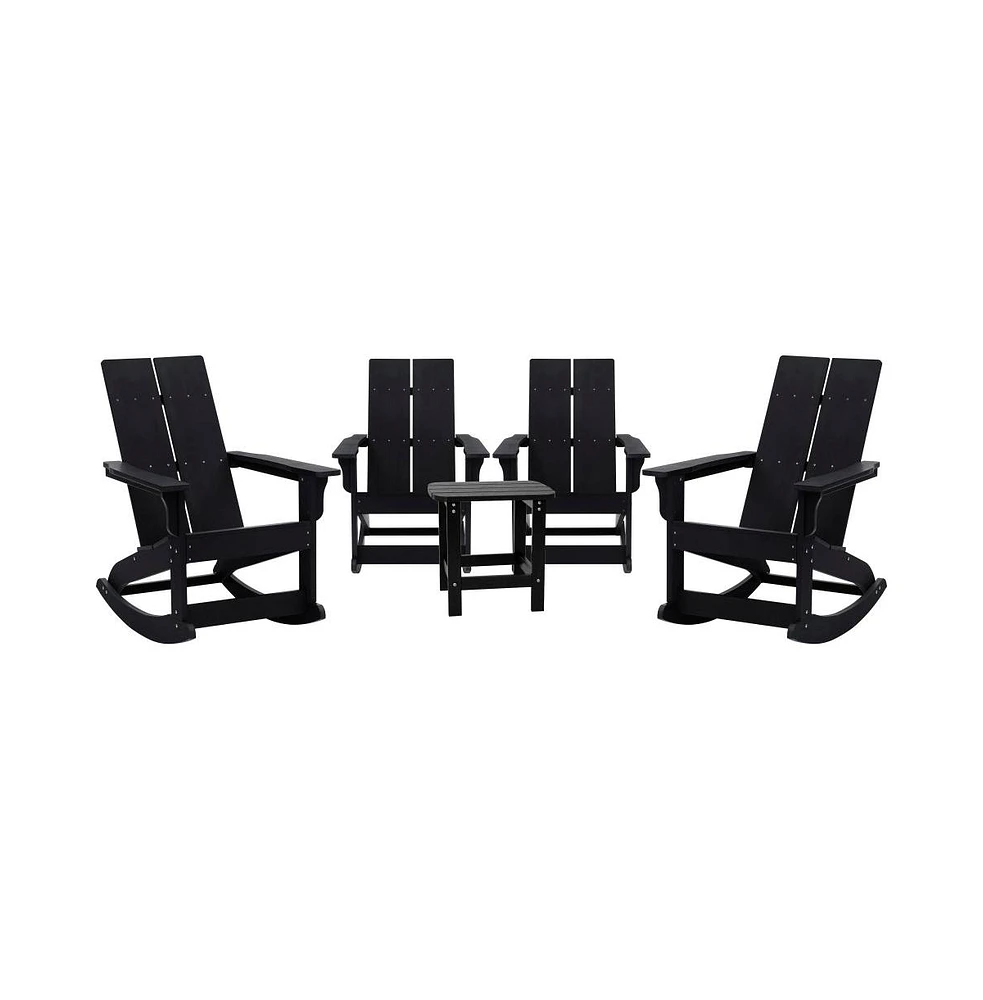 Wellington 3 Piece Patio Furniture Set Includes All-Weather Uv Treated Adirondack Rocking Chairs And Side Table