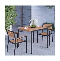 Hampstead Three Piece Faux Teak Patio Dining Set For Indoor And Outdoor Use - Table And Two Club Chairs