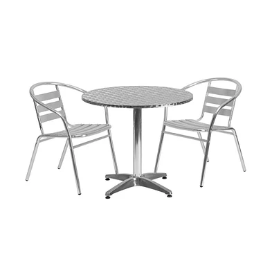 31.5'' Round Aluminum Indoor-Outdoor Table Set With 2 Slat Back Chairs