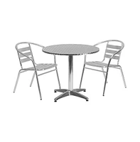 31.5'' Round Aluminum Indoor-Outdoor Table Set With 2 Slat Back Chairs