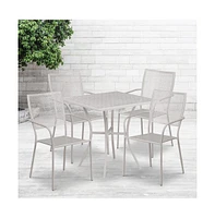 Commercial Grade 28" Square Metal Garden Patio Table Set W/ 4 Square Back Chairs