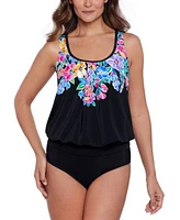 Swim Solutions Womens Scoop Neck Blouson Tankini Top Mid Rise Bikini Bottoms