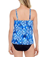 Swim Solutions Womens Printed Overlay Tankini Top Mid Rise Bikini Bottoms
