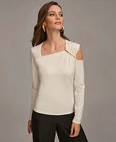Donna Karan Women's Hardware-Trim Cold-Shoulder Sweater