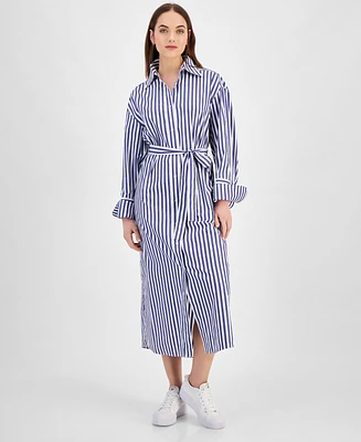 Hugo Women's Striped Long-Sleeve Cotton Shirtdress