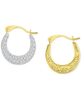 Crystal Pave Small Hoop Earrings in 10k Gold, 0.59"