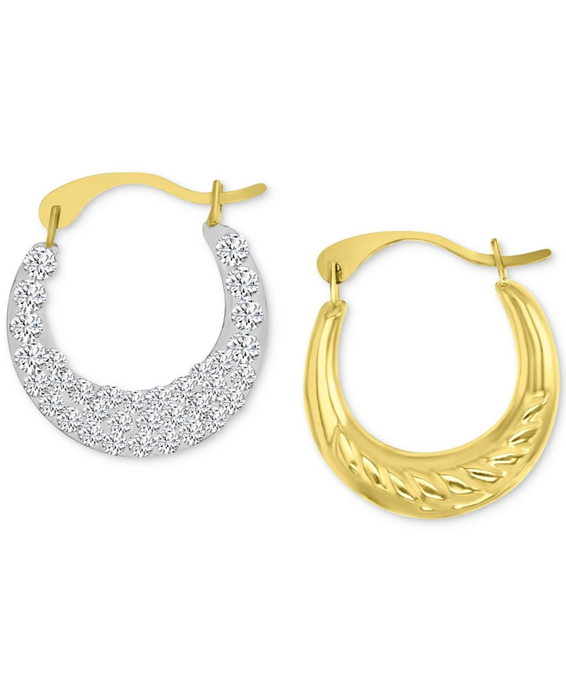 Crystal Pave Small Hoop Earrings in 10k Gold, 0.61"