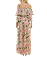 Taylor Women's Floral-Print Cold-Shoulder Gown