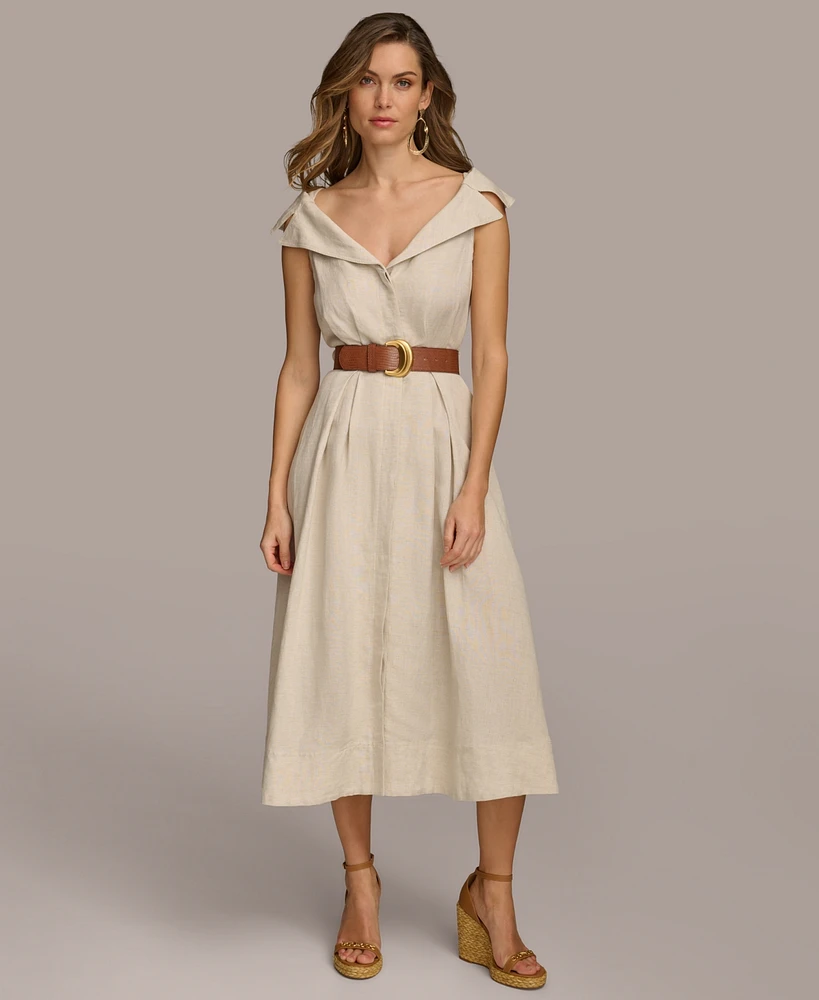 Donna Karan Women's Faux-Leather Belt Collared Shirtdress