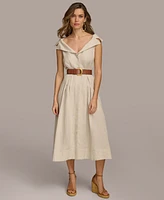 Donna Karan Women's Faux-Leather Belt Collared Shirtdress