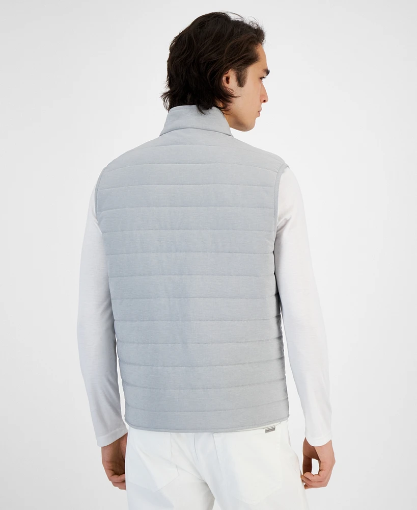 Alfani Men's Heathered Quilted Zip Stand-Collar Vest, Created for Macy's