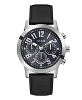 Guess Men's Analog Black Genuine Leather Watch 44mm