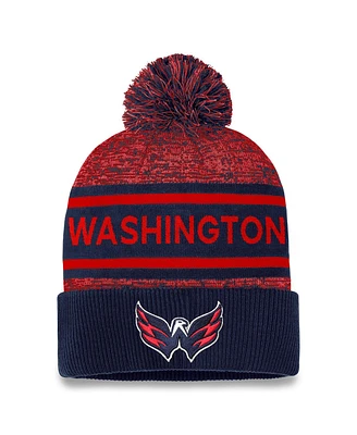 Men's Fanatics Navy, Red Washington Capitals Authentic Pro Cuffed Knit Hat with Pom