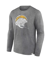 Men's Fanatics Heather Charcoal Distressed Los Angeles Chargers Washed Primary Long Sleeve T-shirt