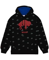 Men's Mitchell & Ness Black Buffalo Bills Allover Print Fleece Pullover Hoodie