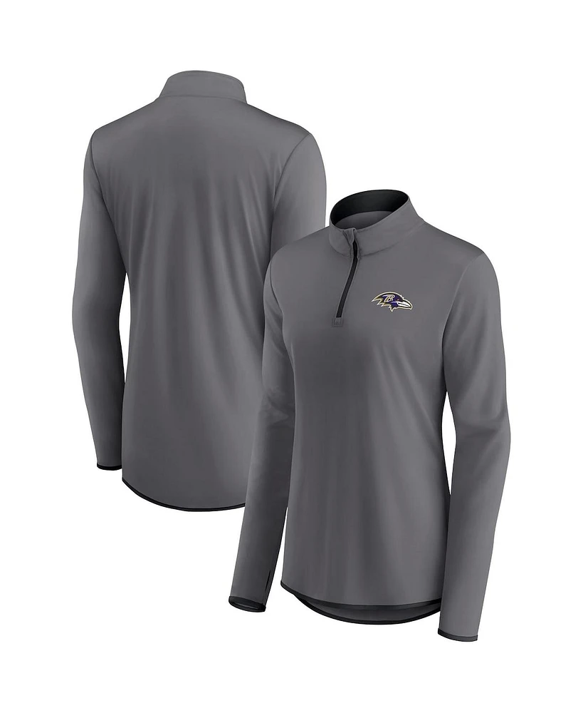 Women's Fanatics Gray Baltimore Ravens Corner Long Sleeve 1/4 Zip Top