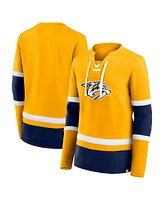 Women's Fanatics Gold, Navy Nashville Predators Top Speed Lace-Up Pullover Sweatshirt