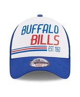 Men's New Era White, Royal Buffalo Bills Stacked A-Frame Trucker 9FORTY Adjustable Hat