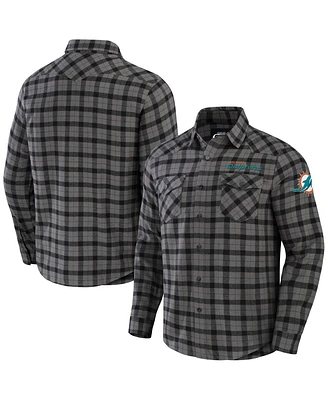 Men's Nfl x Darius Rucker Collection by Fanatics Gray Miami Dolphins Flannel Long Sleeve Button-Up Shirt