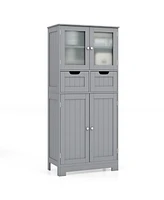 3 Tier Free-Standing Bathroom Cabinet with 2 Drawers and Glass Doors