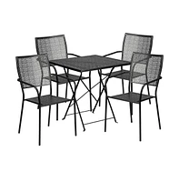 Commercial 28" Square Metal Folding Patio Table Set W/ 4 Back Chairs