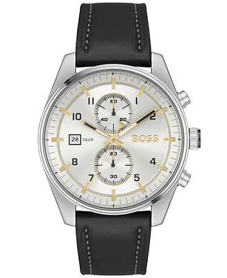 Hugo Boss Men's Skytraveller Quartz Fashion Chrono Leather Watch 44mm