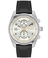 Hugo Boss Men's Skytraveller Quartz Fashion Chrono Leather Watch 44mm