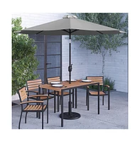 Chara 7 Piece Dining Set With Umbrella & Base - Steel Framed Table Hole 4 Club Chairs