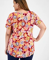 Jm Collection Plus Size Glorious Garden Scoop-Neck Top, Created for Macy's