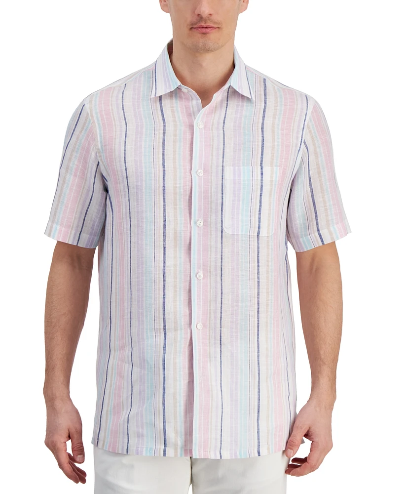 Club Room Men's Dart Striped Short-Sleeve Linen Shirt, Created for Macy's