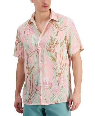 Club Room Men's Hero Short Sleeve Button Front Palm Print Linen Shirt, Created for Macy's