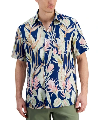 Club Room Men's Hero Short Sleeve Button Front Palm Print Linen Shirt, Created for Macy's