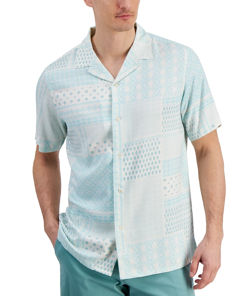 Club Room Men's Patchwork Geo-Print Resort Camp Shirt, Created for Macy's