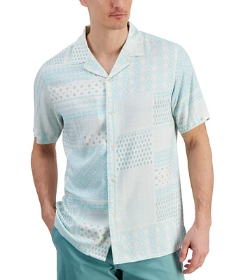 Club Room Men's Patchwork Geo-Print Resort Camp Shirt, Created for Macy's
