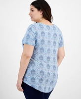 Jm Collection Plus Marrahkesh Medallion Print Top, Created for Macy's