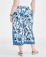 Style & Co Plus Linen Printed Drawstring Capri Pants, Created for Macy's