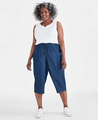 Style & Co Plus Drawstring Chambray Capri Pants, Created for Macy's