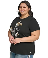 Karl Lagerfeld Paris Plus Size Embellished Graphic-Print T-Shirt, First@Macy's