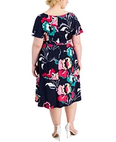 Robbie Bee Plus Printed Tied-Side Fit & Flare Dress