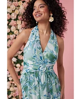 Adrianna Papell Women's Leaf-Print Chiffon Shirred Gown