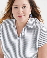 Style & Co Plus Stripe Linen Blend Polo T-Shirt, Created for Macy's