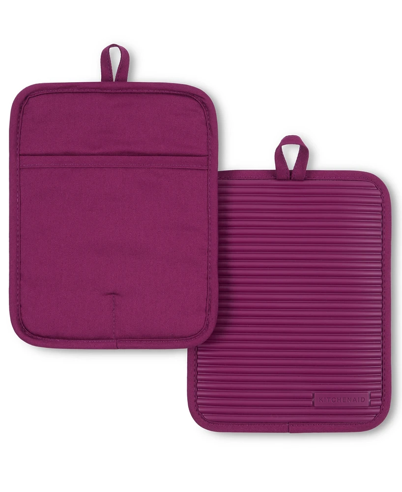 KitchenAid Ribbed Soft Silicone Pot Holder 2-Pack Set, 7" x 9"