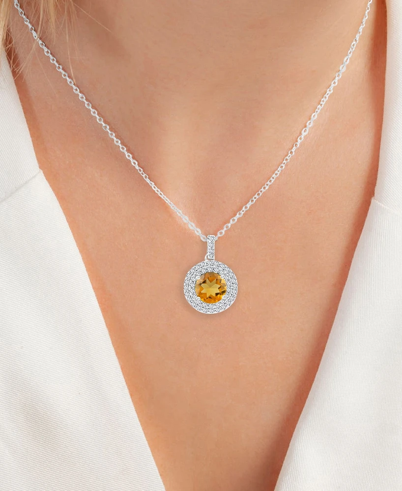 2-Pc. Set Citrine (2-5/8 ct. t.w.) & Lab-Grown White Sapphire (1 ct. t.w.) Halo Pendant Necklace & Matching Stud Earrings in Sterling Silver