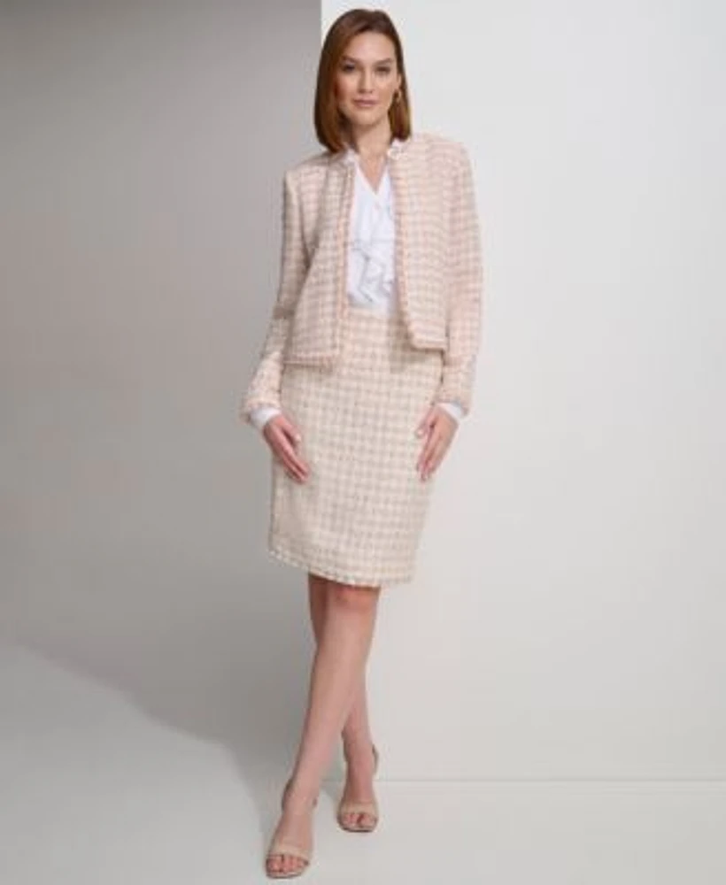 Calvin Klein Tweed Open Front Blazer Tweed Pencil Skirt