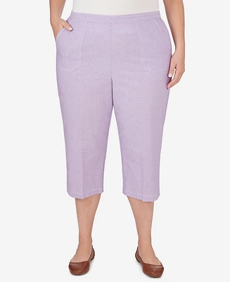Alfred Dunner Plus Garden Party Chambray Pull-on Capri Pants