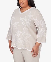 Alfred Dunner Plus Garden Party V-neck Embroidered Floral Top