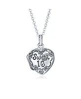 Sweet 16 Birthday Locket Necklace That Holds Picture For Teen Photo Holder Engraved Flower Heart Lockets Custom Engraved