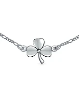 Bling Jewelry Three Leaf Shamrock Flower Anklet Lucky Charm Clover Ankle Bracelet Figaro Link Oxidized Sterling Silver 9 To 10 Inch With Extender Adju