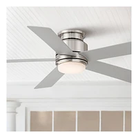 52" Grand Palm Modern Outdoor Hugger Ceiling Fan with Dimmable Led Light Remote Control Brushed Nickel White Opal Glass Damp Rated for Patio Exterior